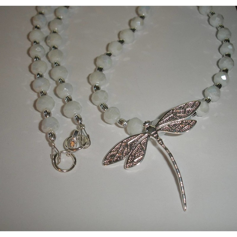 Dragonfly Necklace Silver, Czech Glass - Picture 4 of 10